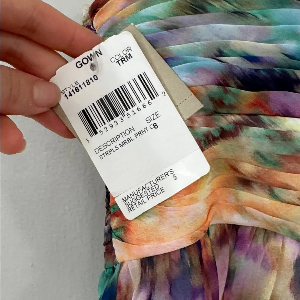 NWT Aidan Mattox Strapless Floral Watercolor chiffon formal Maxi Dress wedding - Picture 7 of 9